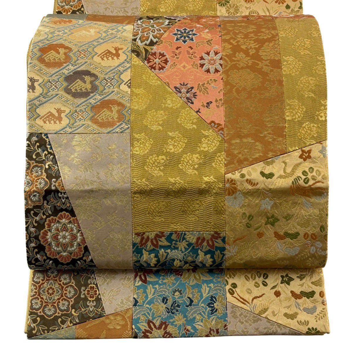 【美品】 袋帶 秀品級 花唐草紋 荒磯 金金箔 金色 六通 純蠶絲