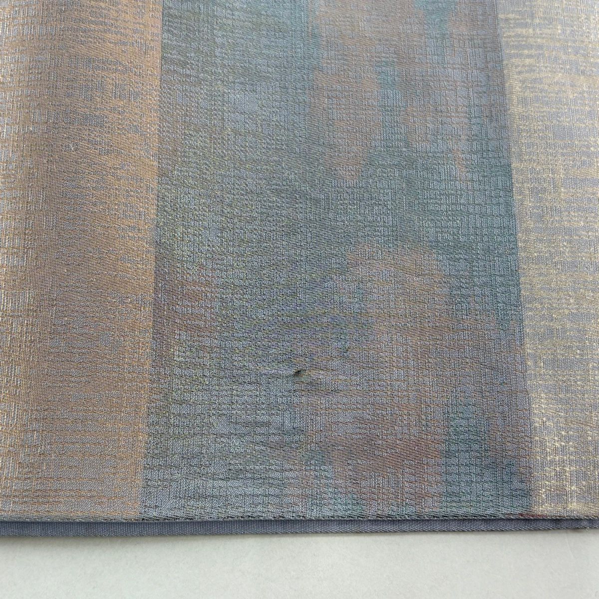 袋帶 秀品級 關西仕立 雙層條紋 金金箔 青灰 六通 純蠶絲