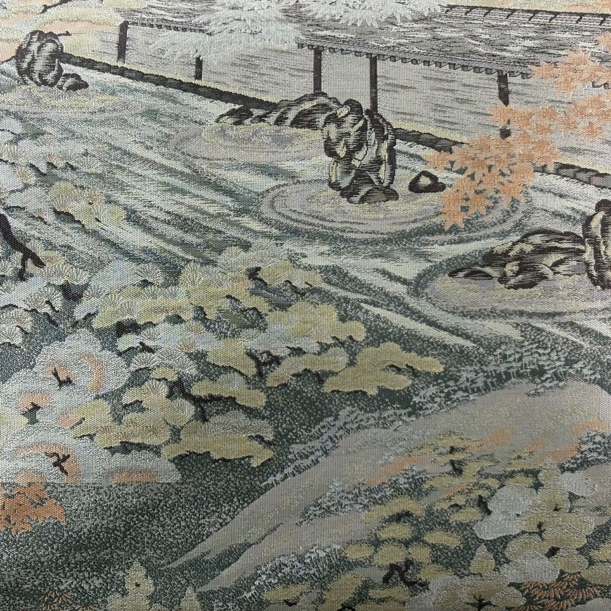 【美品】 袋帶 秀品級 紹巴 枯山水 塀瓦 灰色 全通 純蠶絲