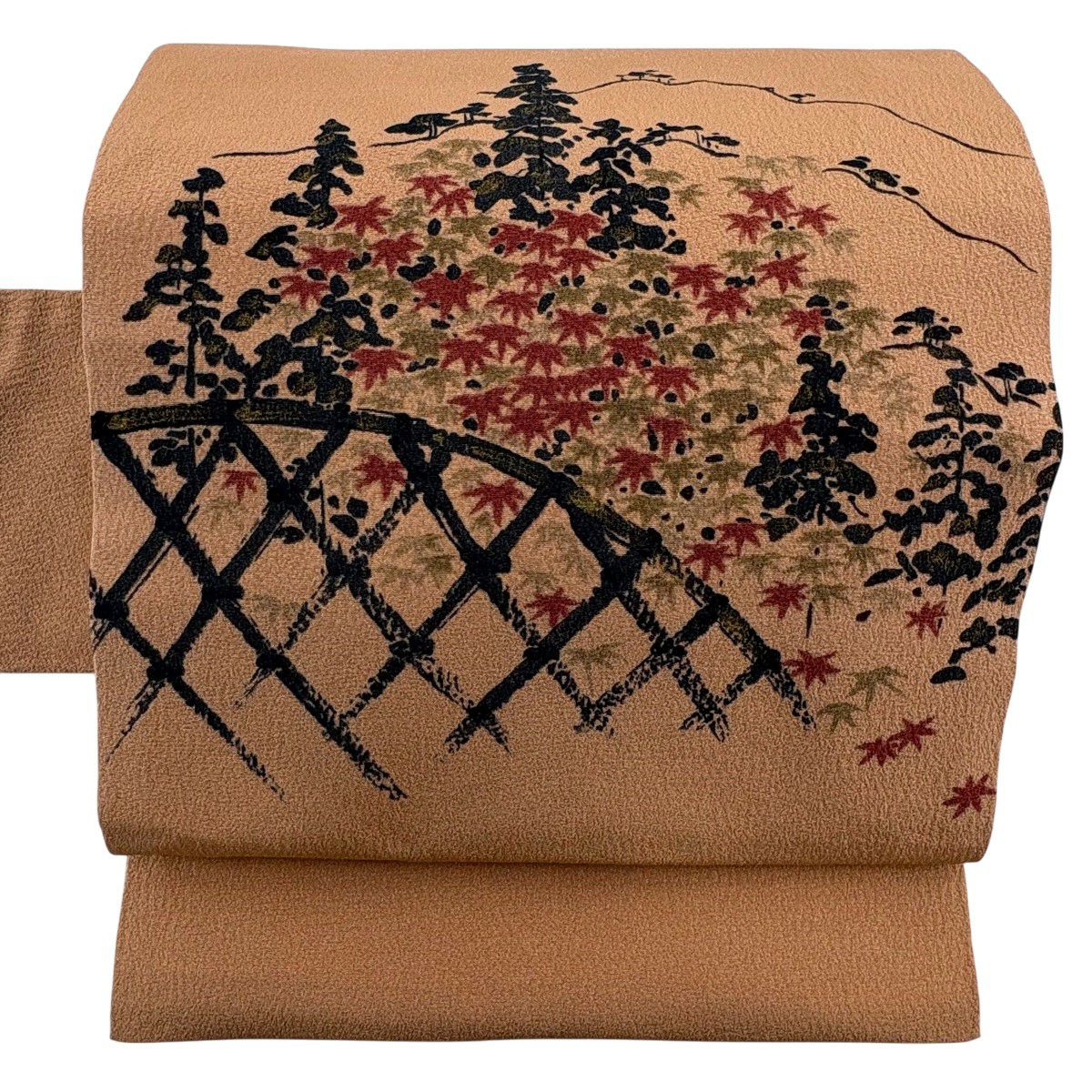 名古屋帶 秀品級 落款あり 山科春宣 籬 笹 薄茶 純蠶絲