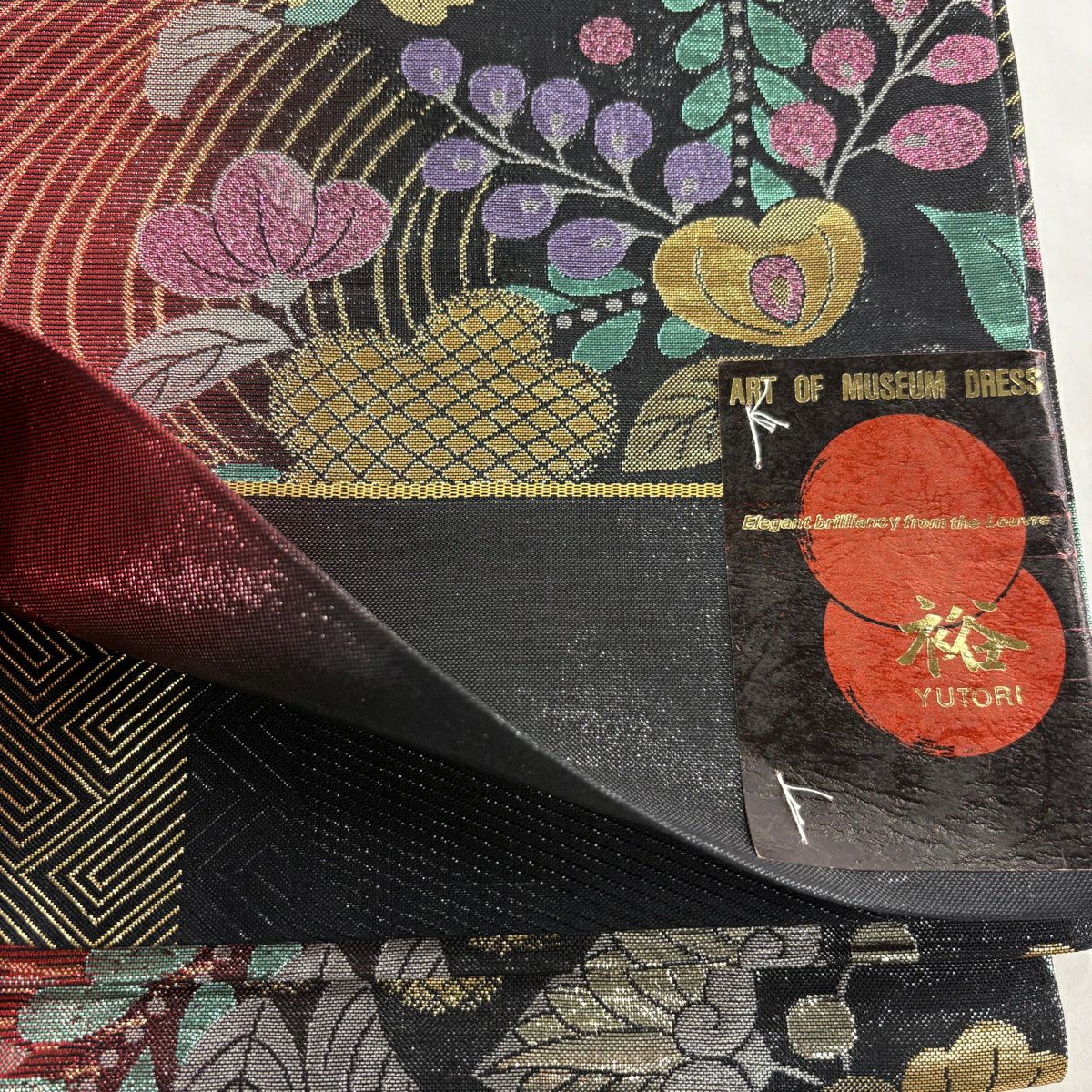 【美品】 袋帶 優品級 辻花染圖案 金金箔 紅黑 六通 純蠶絲