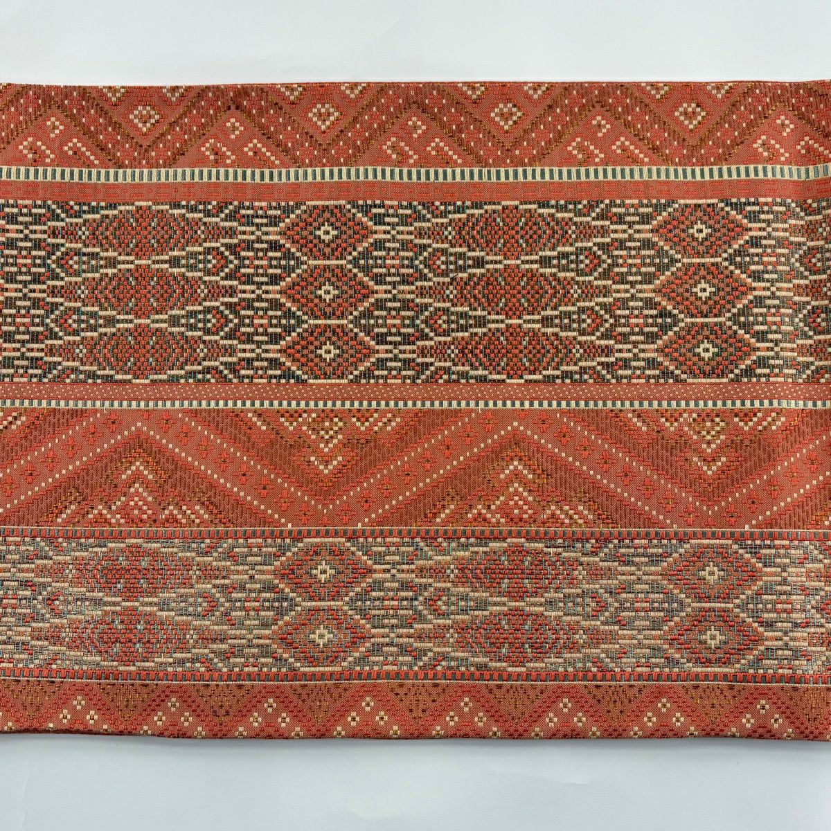 【美品】 袋帶 名古屋帶 秀品級 幾何學 橙色 純蠶絲