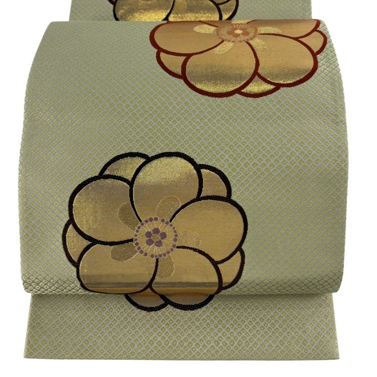 【美品】 袋帶 秀品級 梅花 疋田 金絲 金金箔 抹茶 深藍 六通 純蠶絲