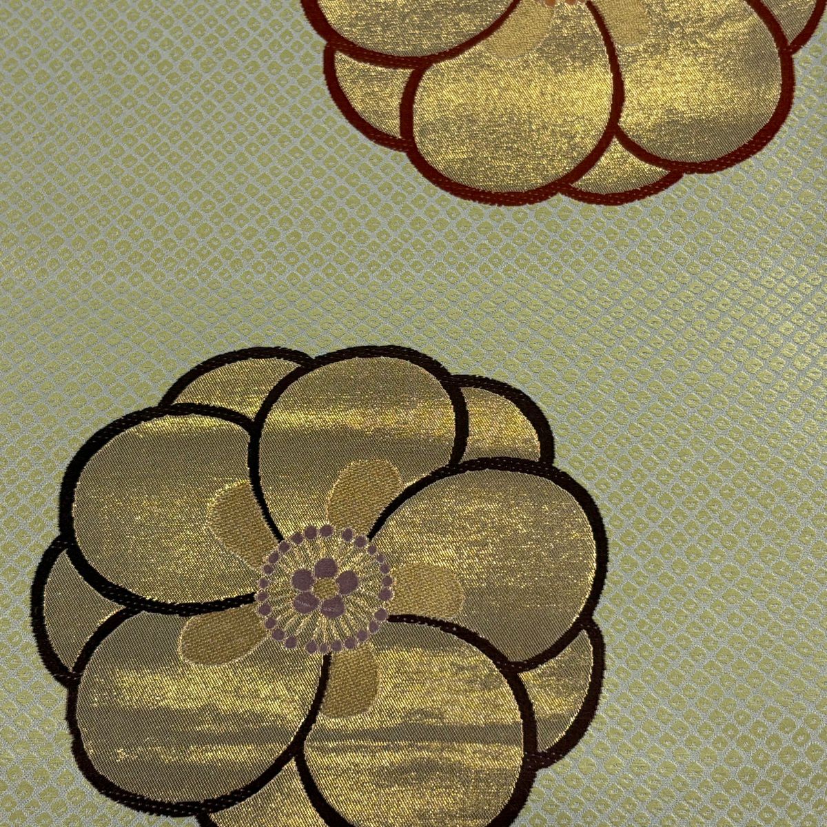 【美品】 袋帶 秀品級 梅花 疋田 金絲 金金箔 抹茶 深藍 六通 純蠶絲
