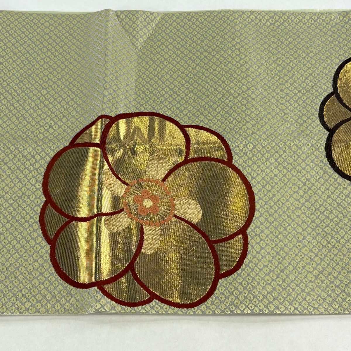 【美品】 袋帶 秀品級 梅花 疋田 金絲 金金箔 抹茶 深藍 六通 純蠶絲