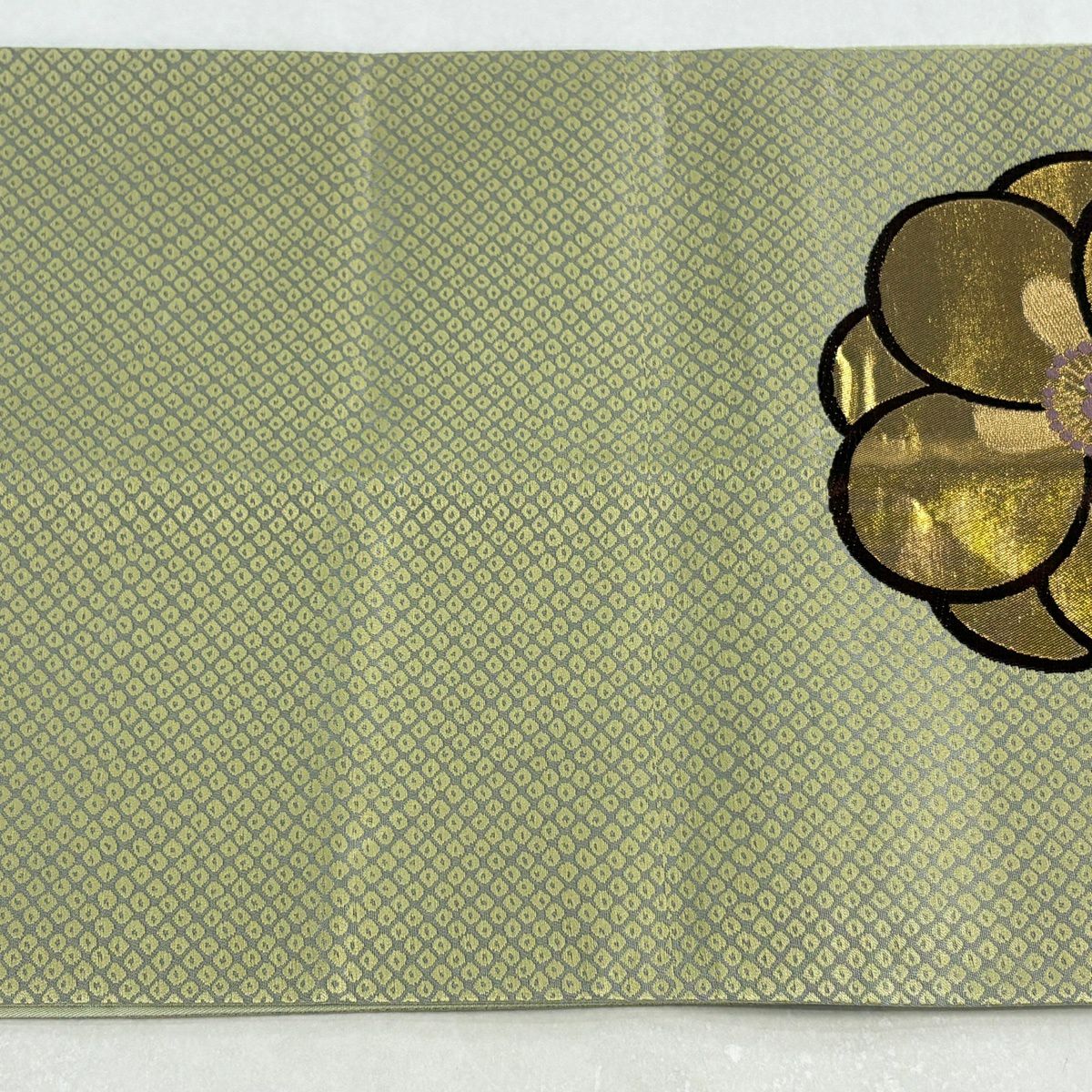 【美品】 袋帶 秀品級 梅花 疋田 金絲 金金箔 抹茶 深藍 六通 純蠶絲