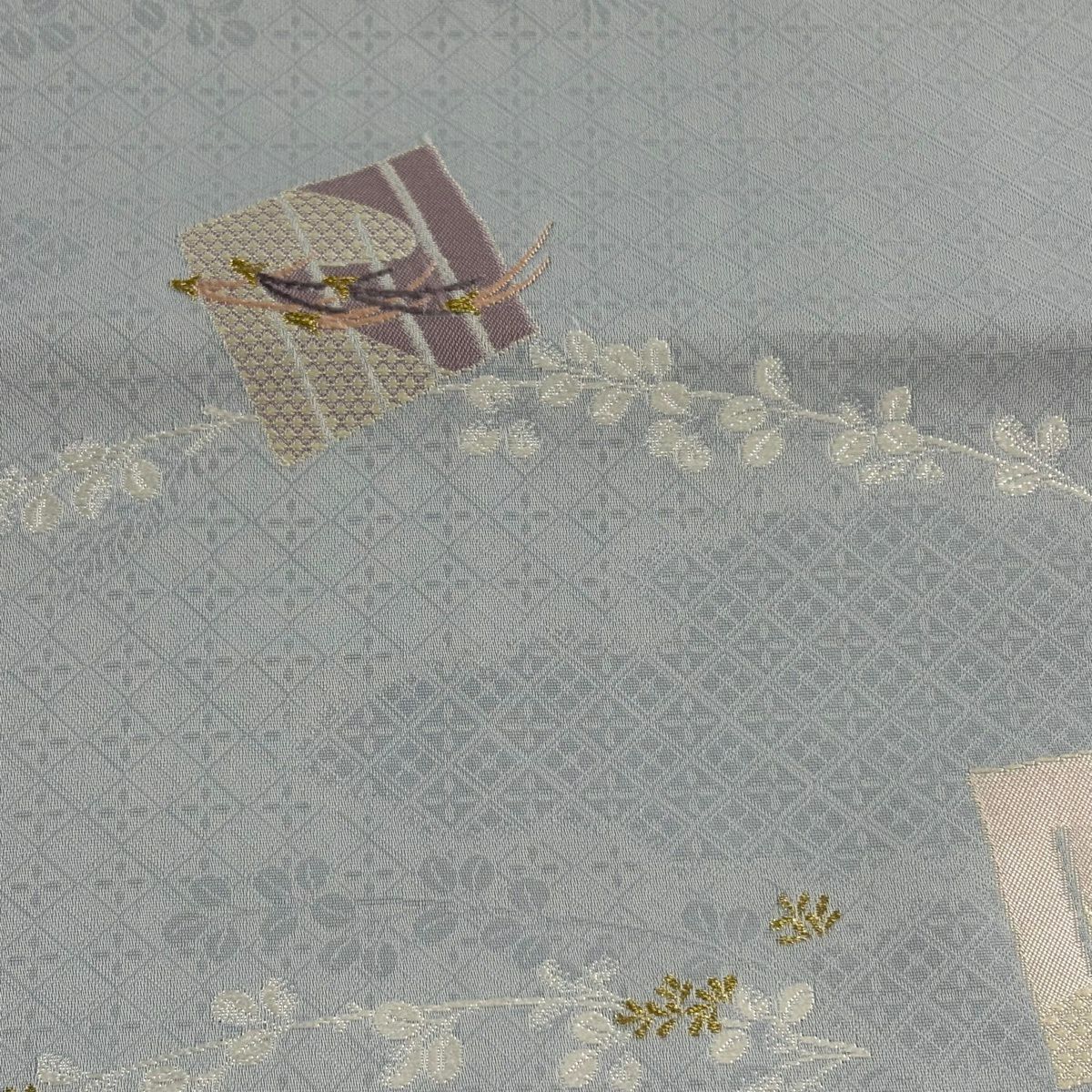 名古屋帶 秀品級 源氏香 萩 金絲 青灰色 純蠶絲