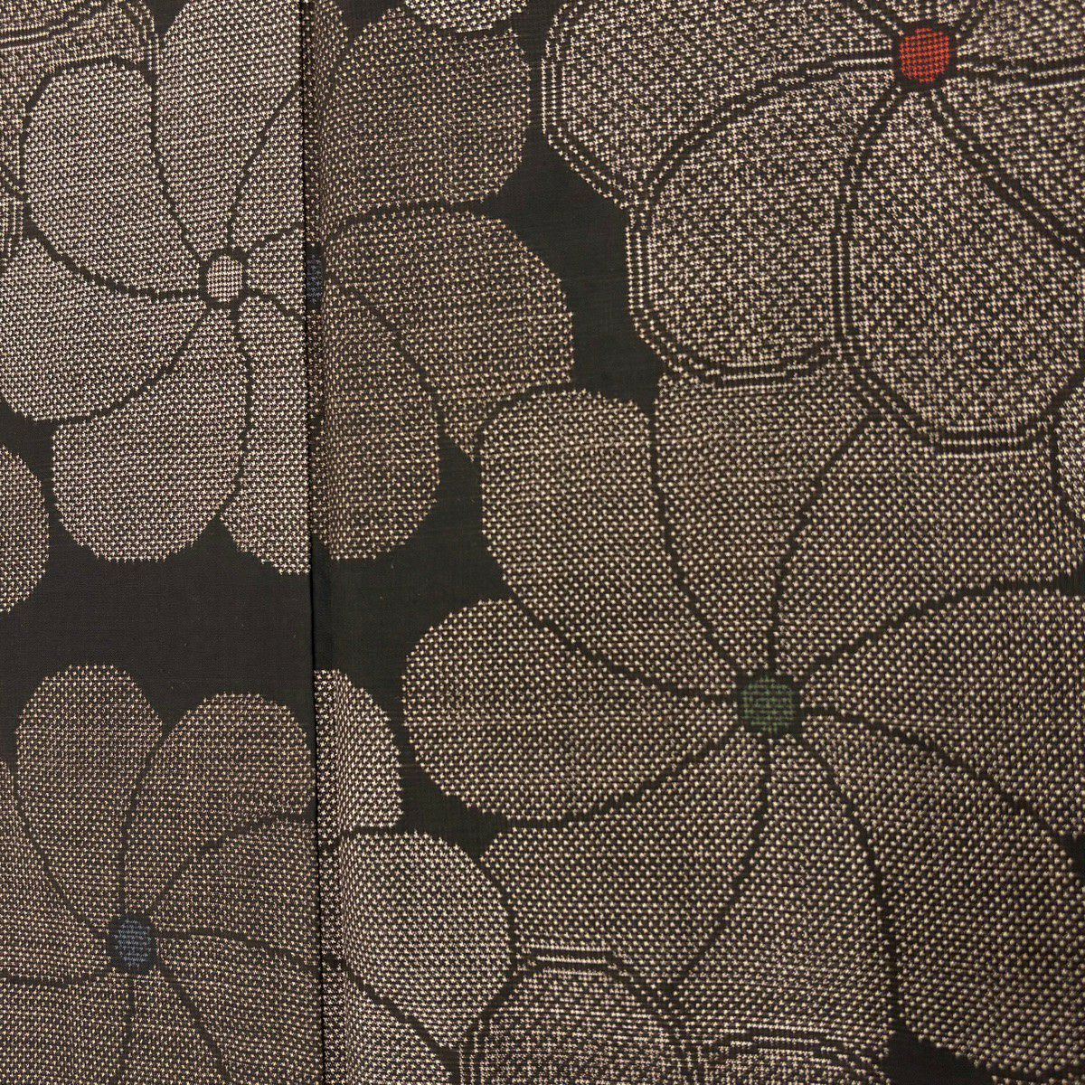 【美品】 紬織 身長158cm 袖長65.5cm M 雙層 花 絣紋 墨 純蠶絲 秀品級