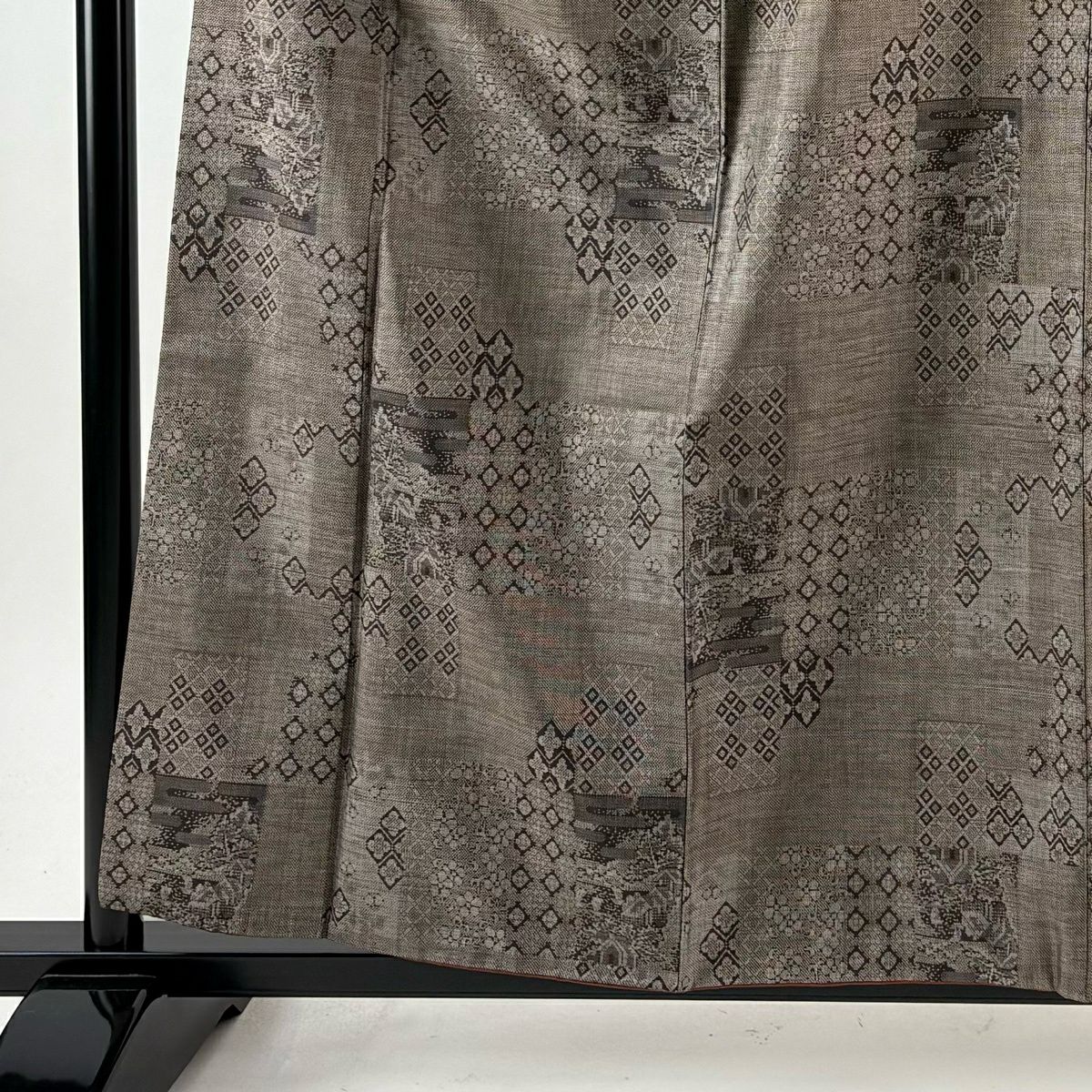 【美品】 紬織 身長159cm 袖長66cm M 雙層 草花紋紋 霞 焦茶 純蠶絲 秀品級