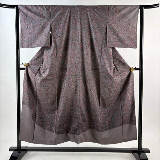 【美品】訪問服 身長152cm 袖長62cm S 雙層 紬織織 落款あり 幾何學 灰紫 純蠶絲 秀品級