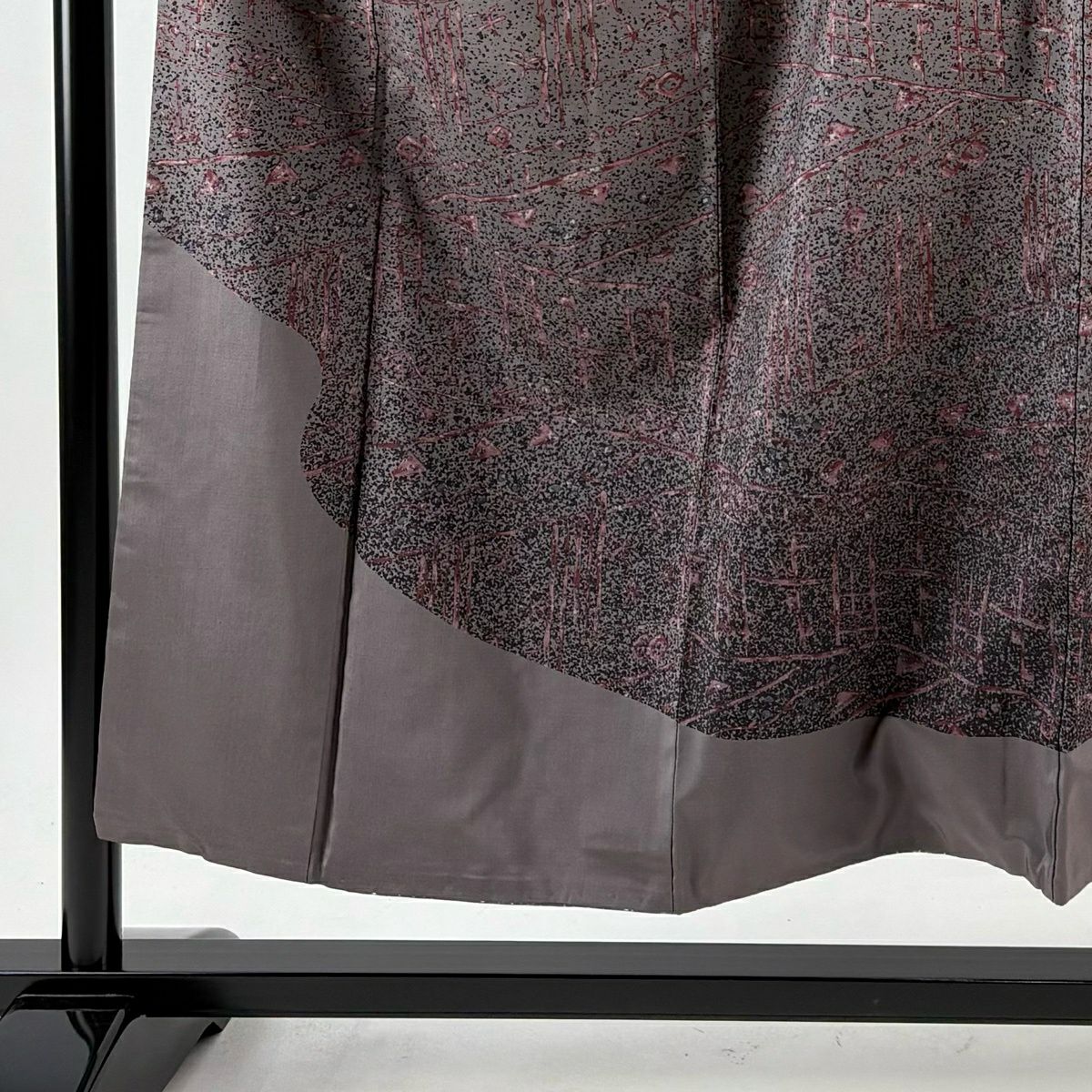 【美品】訪問服 身長152cm 袖長62cm S 雙層 紬織織 落款あり 幾何學 灰紫 純蠶絲 秀品級