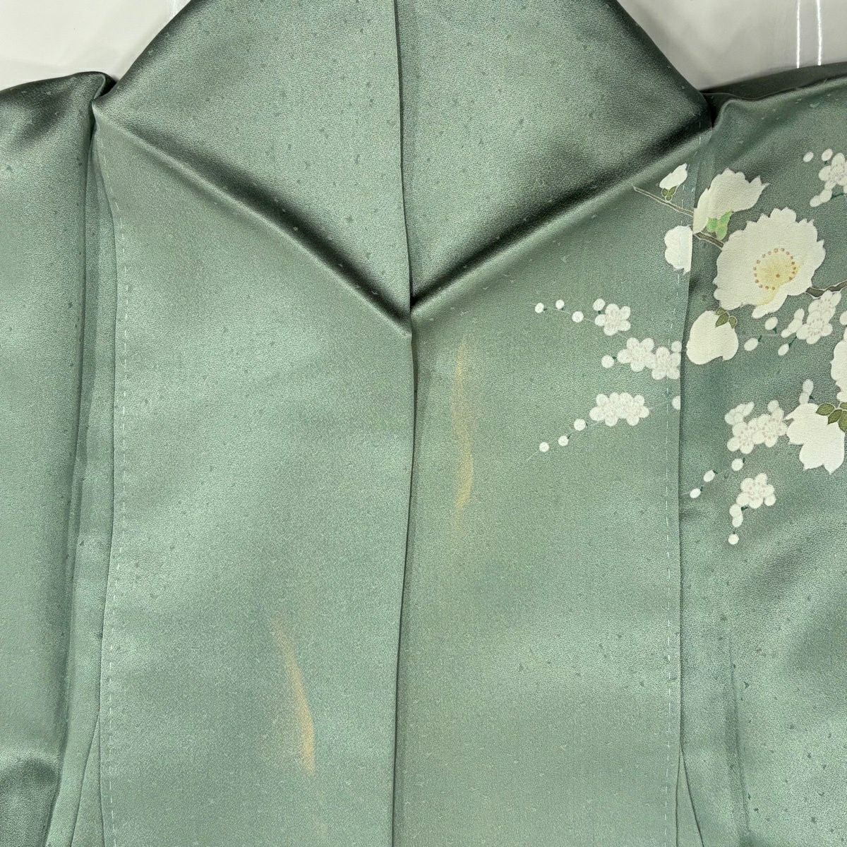 訪問服 身長158cm 袖長65cm M 雙層 枝梅花 流水 金彩裝飾 漸層 薄綠 純蠶絲 優品級