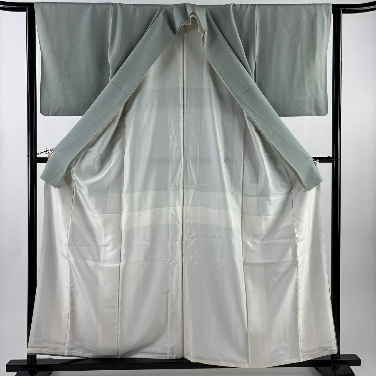 灰綠留袖禮服 身長157.5cm 袖長63cm S 雙層 仙鶴 松樹 純蠶絲 秀品級 三つ紋