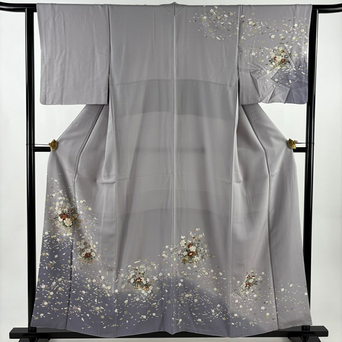 【美品】訪問服 身長157.5cm 袖長62cm S 雙層 花籠 吹寄 金絲 金銀彩 淺紫 純蠶絲 優品級
