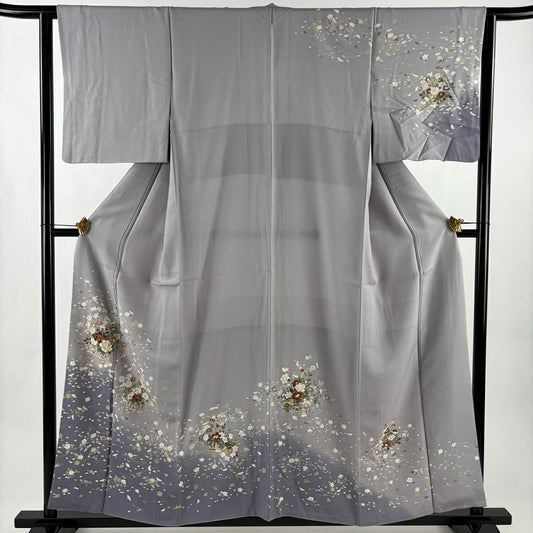 【美品】訪問服 身長157.5cm 袖長62cm S 雙層 花籠 吹寄 金絲 金銀彩 淺紫 純蠶絲 優品級