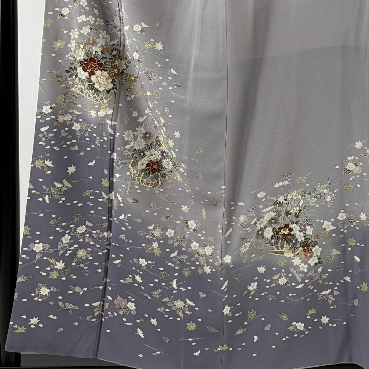 【美品】訪問服 身長157.5cm 袖長62cm S 雙層 花籠 吹寄 金絲 金銀彩 淺紫 純蠶絲 優品級