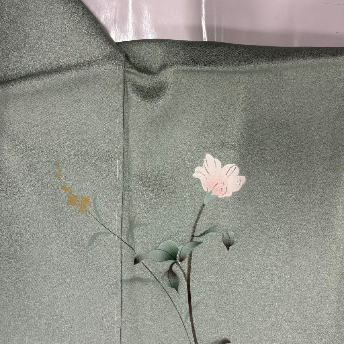 訪問服 身長167cm 袖長67cm M 雙層 草花紋紋 輪廓 漸層 淺綠 純蠶絲 優品級