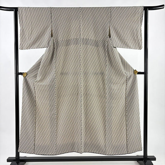 【美品】 小紋 身長152cm 袖長62cm S 雙層 幾何學 米色 純蠶絲 優品級