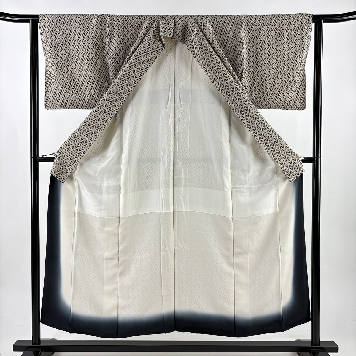 【美品】 小紋 身長152cm 袖長62cm S 雙層 幾何學 米色 純蠶絲 優品級