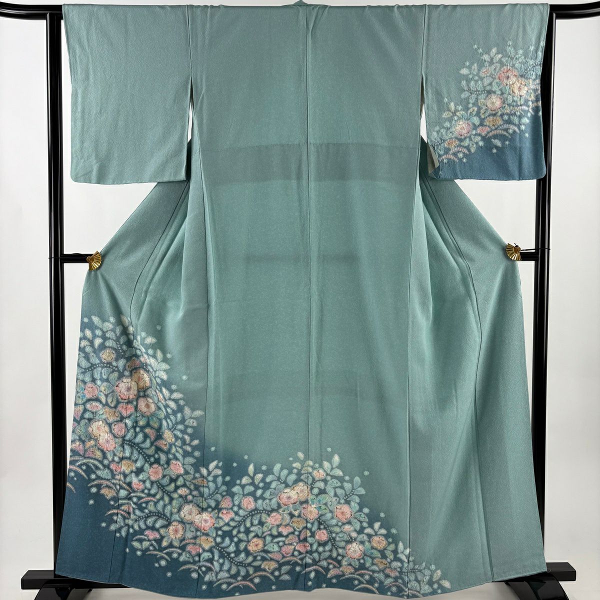 訪問服 身長160cm 袖長63cm S 雙層 辻花染 漸層 淺綠 純蠶絲 優品級