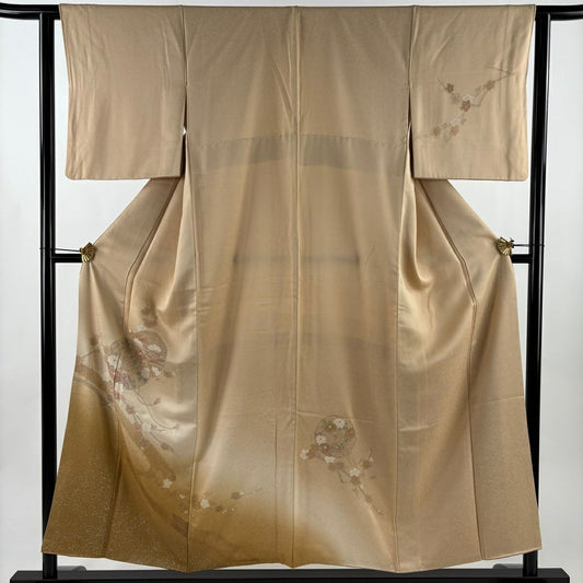 訪問服 身長154cm 袖長62.5cm S 雙層 鏡裏文 枝梅花 刺繡 金銀彩 米色 純蠶絲 優品級