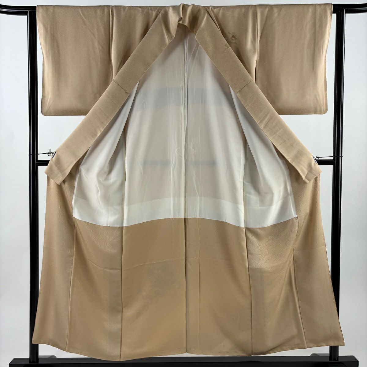 訪問服 身長154cm 袖長62.5cm S 雙層 鏡裏文 枝梅花 刺繡 金銀彩 米色 純蠶絲 優品級