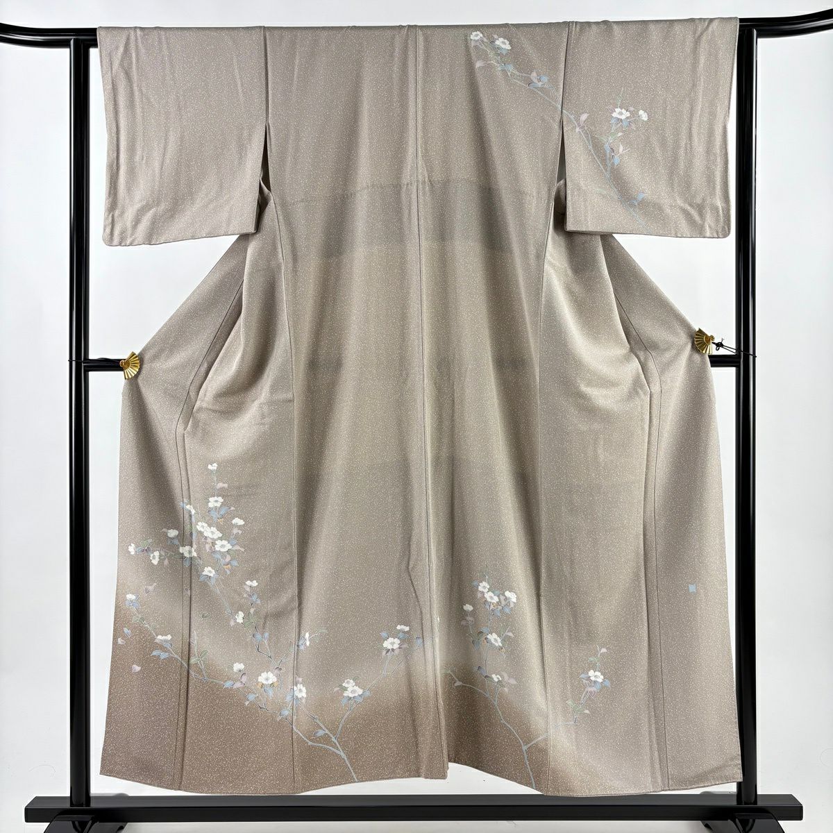【美品】訪問服 身長152.5cm 袖長62.5cm S 雙層 落款あり 枝花 ぼかし 薄小豆 純蠶絲 秀品級