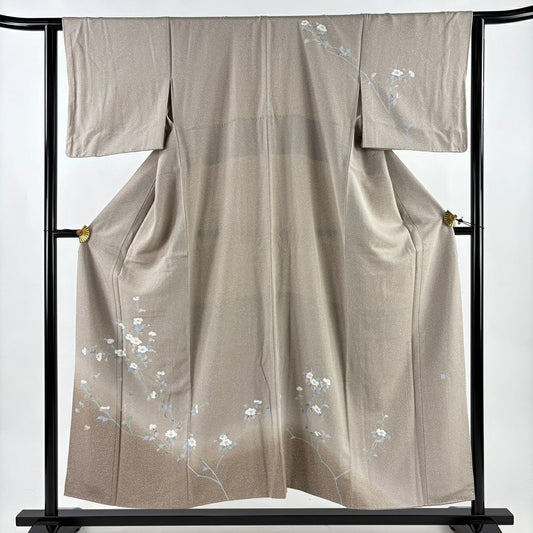 【美品】訪問服 身長152.5cm 袖長62.5cm S 雙層 落款あり 枝花 ぼかし 薄小豆 純蠶絲 秀品級