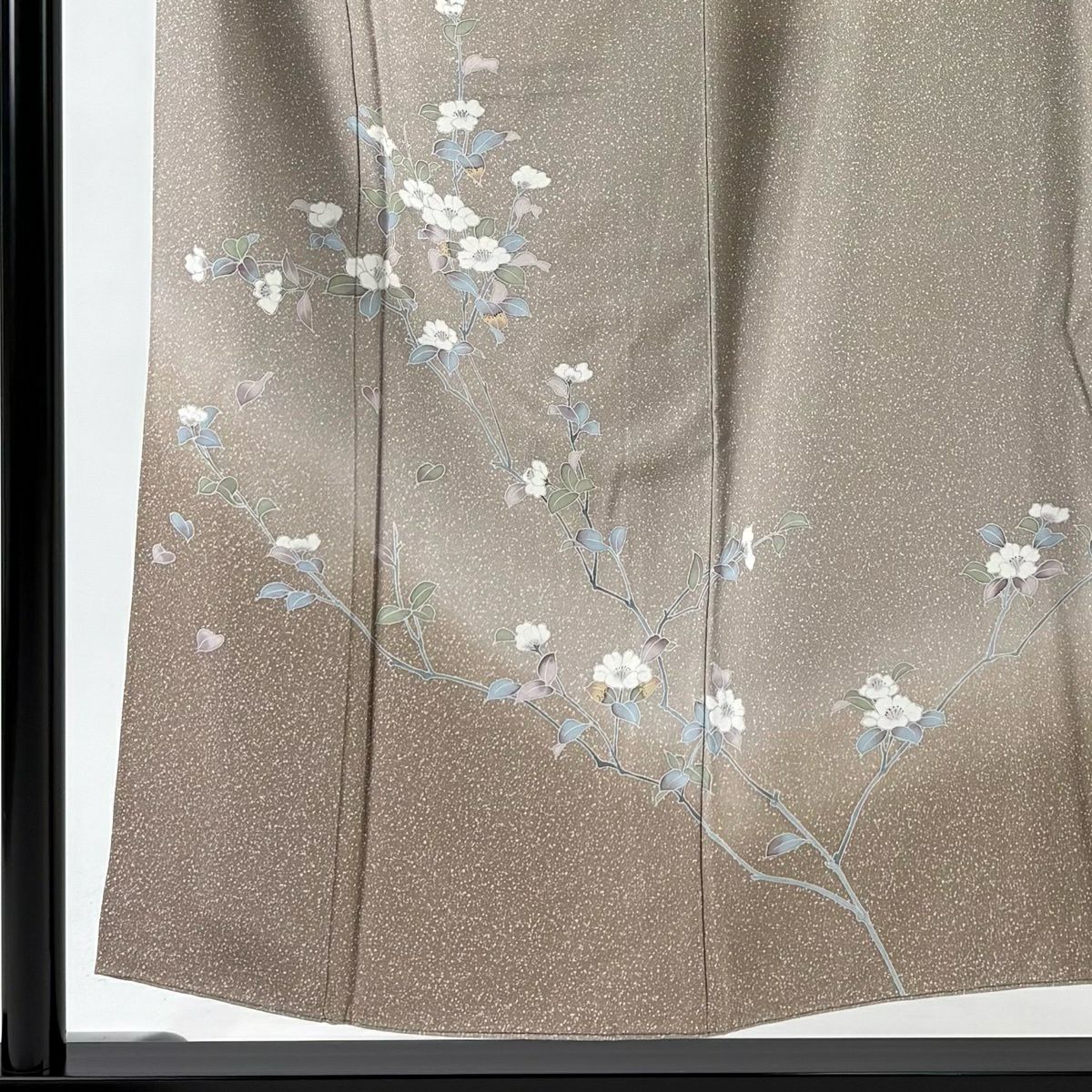 【美品】訪問服 身長152.5cm 袖長62.5cm S 雙層 落款あり 枝花 ぼかし 薄小豆 純蠶絲 秀品級