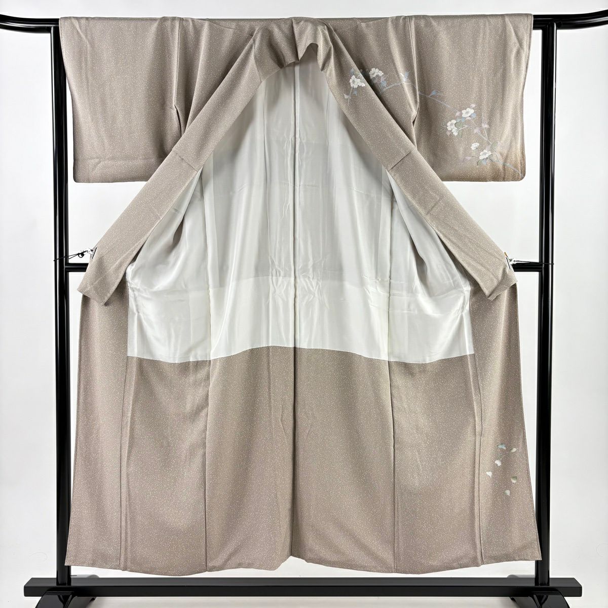 【美品】訪問服 身長152.5cm 袖長62.5cm S 雙層 落款あり 枝花 ぼかし 薄小豆 純蠶絲 秀品級
