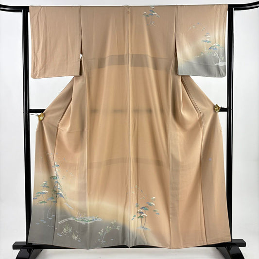 訪問服 身長158cm 袖長62.5cm S 雙層 落款有 松樹竹子梅花 橋 漸層 粉米色 純蠶絲 優品級 一個紋