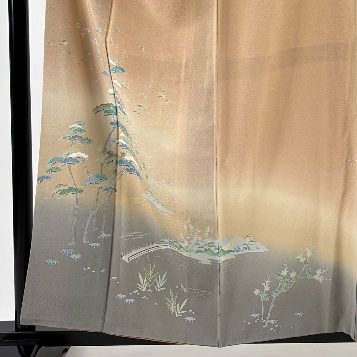 訪問服 身長158cm 袖長62.5cm S 雙層 落款有 松樹竹子梅花 橋 漸層 粉米色 純蠶絲 優品級 一個紋