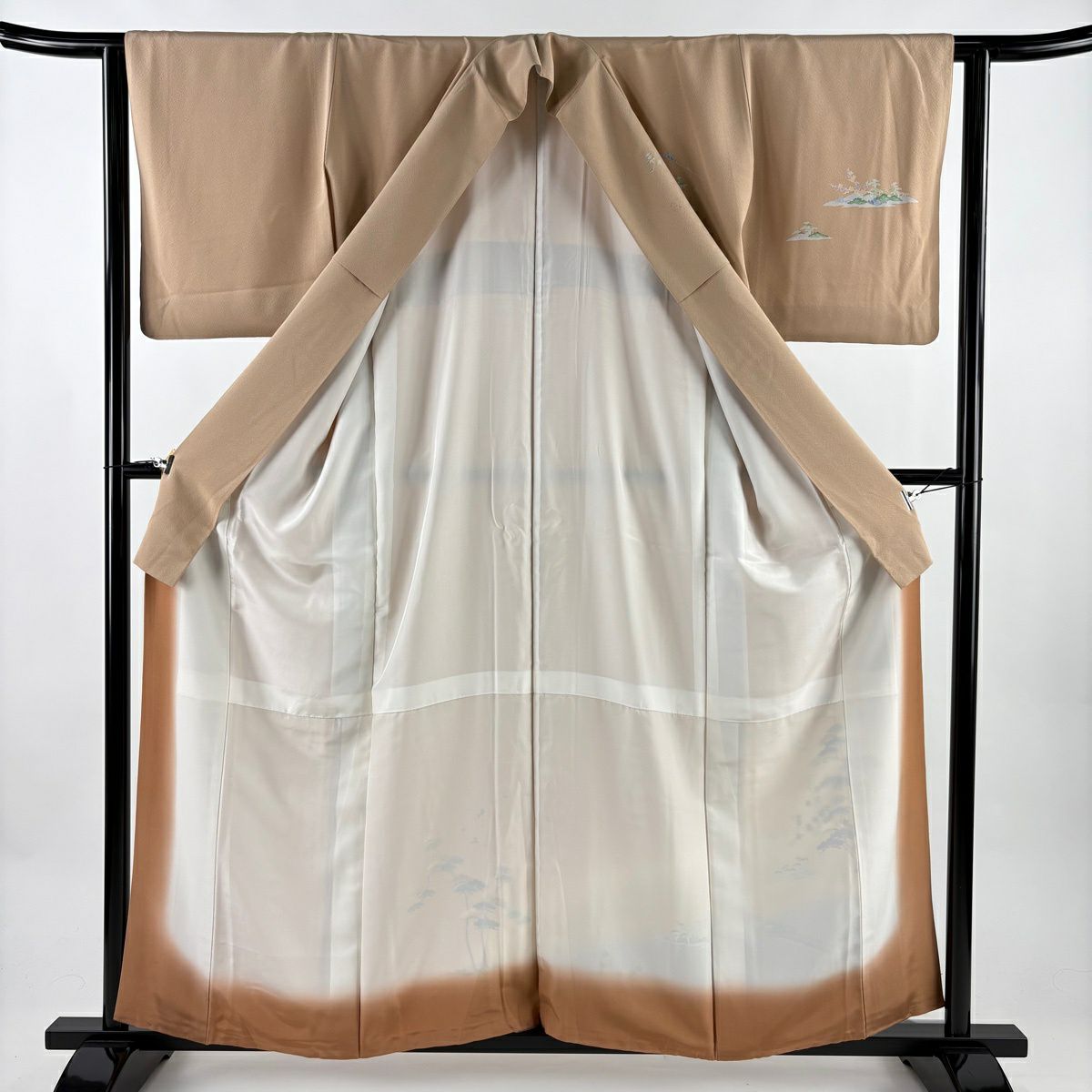 訪問服 身長158cm 袖長62.5cm S 雙層 落款有 松樹竹子梅花 橋 漸層 粉米色 純蠶絲 優品級 一個紋