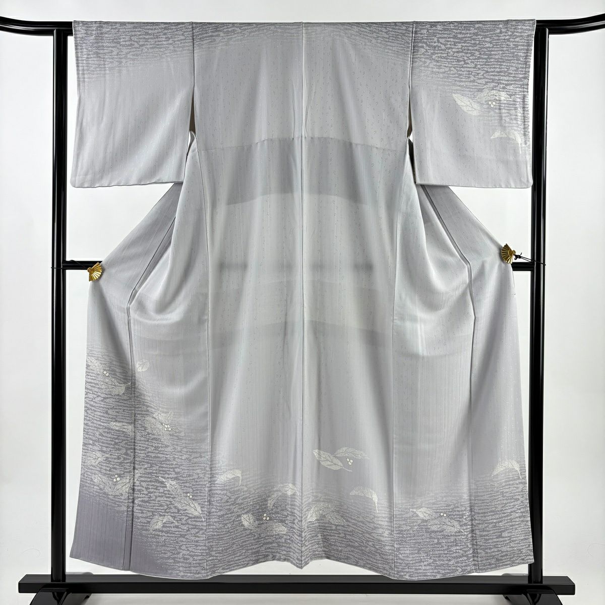 訪問服 身長154cm 袖長62cm S 雙層 葉柄 實 金彩裝飾 漸層 灰色 純蠶絲 秀品級