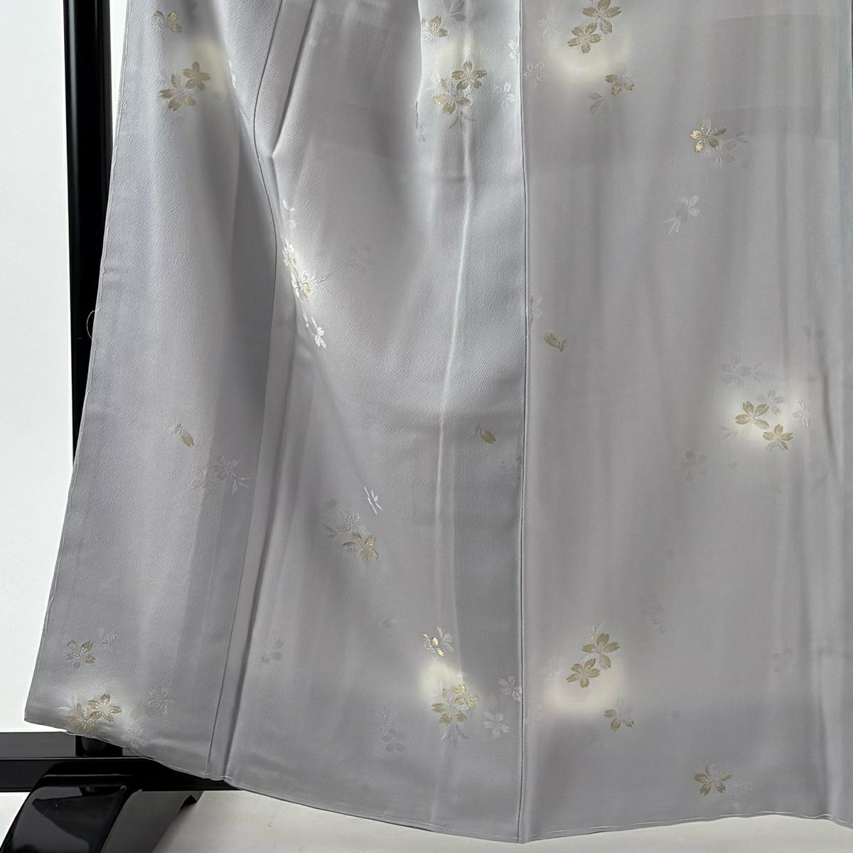 小紋 身長162cm 袖長67cm M 雙層 袋帶套裝櫻花花瓣金絲漸變灰色純蠶絲 優品級