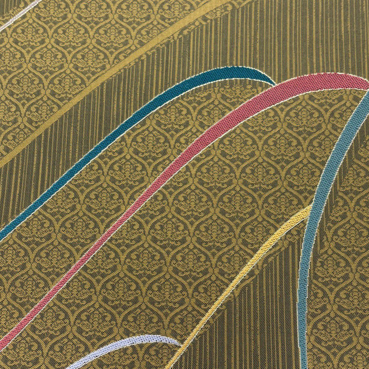 小紋 身長162cm 袖長67cm M 雙層 袋帶套裝櫻花花瓣金絲漸變灰色純蠶絲 優品級