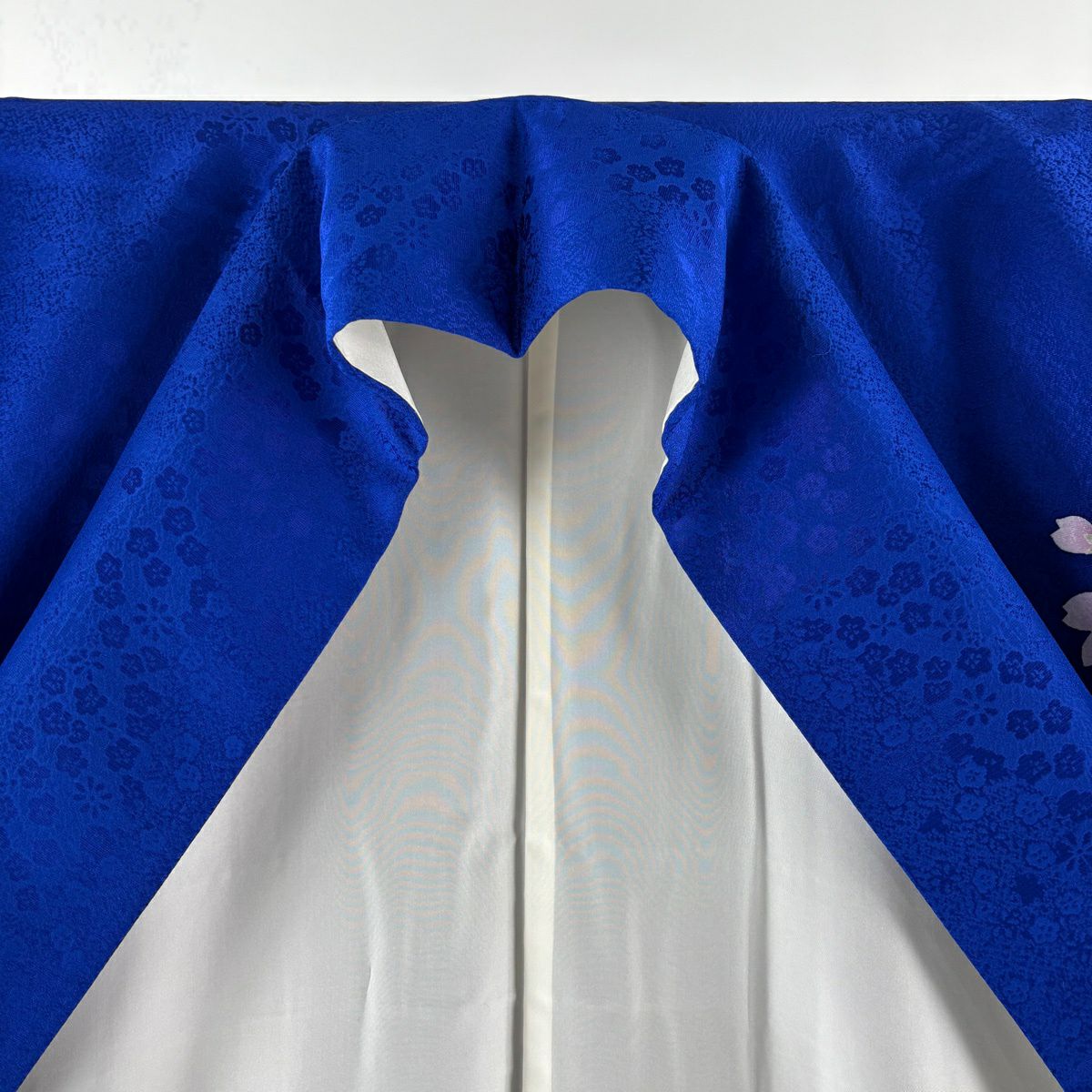 【美品】振袖禮服 身長165.5cm 袖長68cm L 雙層 袋帶全套 樱花 鞠 金絲 金銀彩 藍色 純蠶絲 優品級