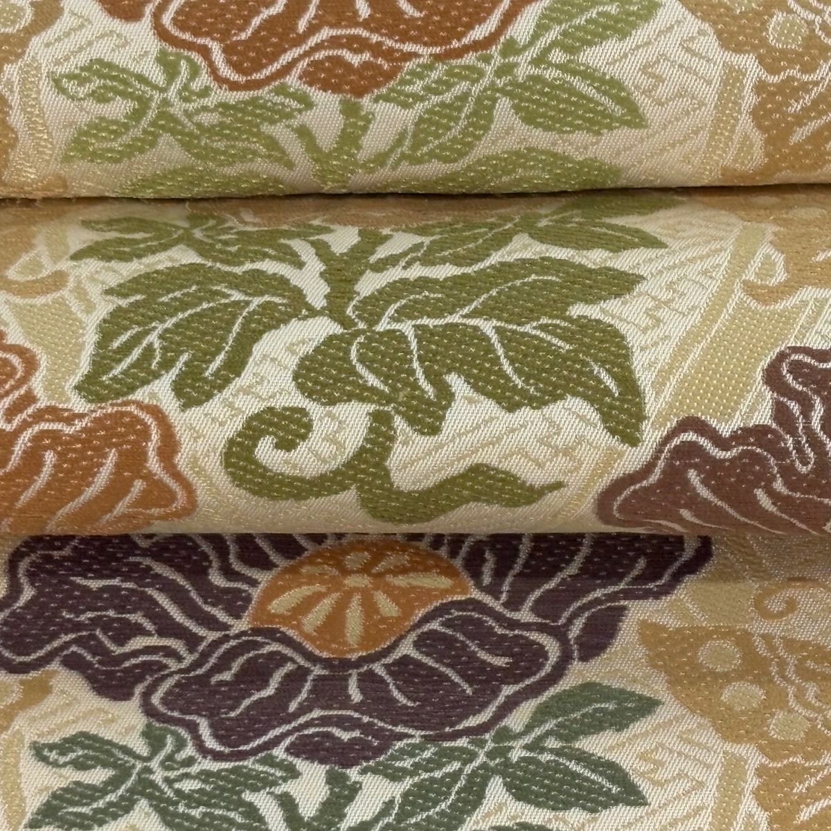 袋帶 逸品級 花蝶 立涌 米色 全通 純蠶絲