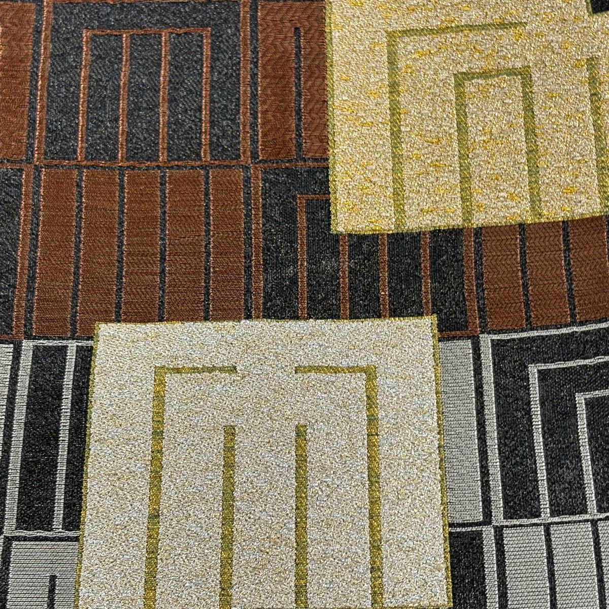 【美品】 袋帶 逸品級 源氏香 金金箔 墨 六通 純蠶絲