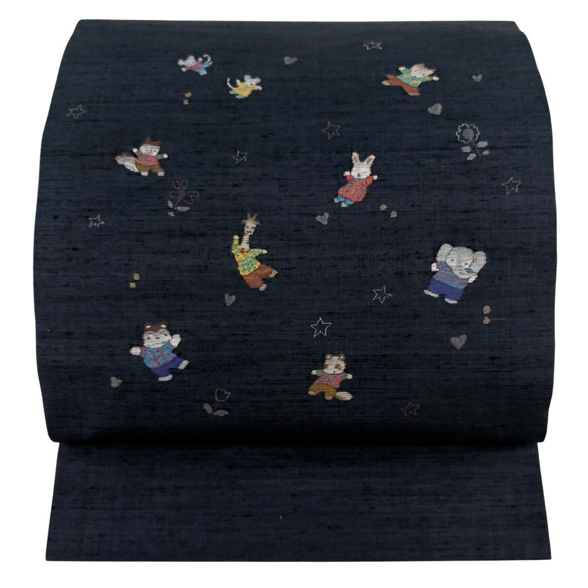 【美品】 名古屋帶 逸品級 動物 花 墨色 純蠶絲