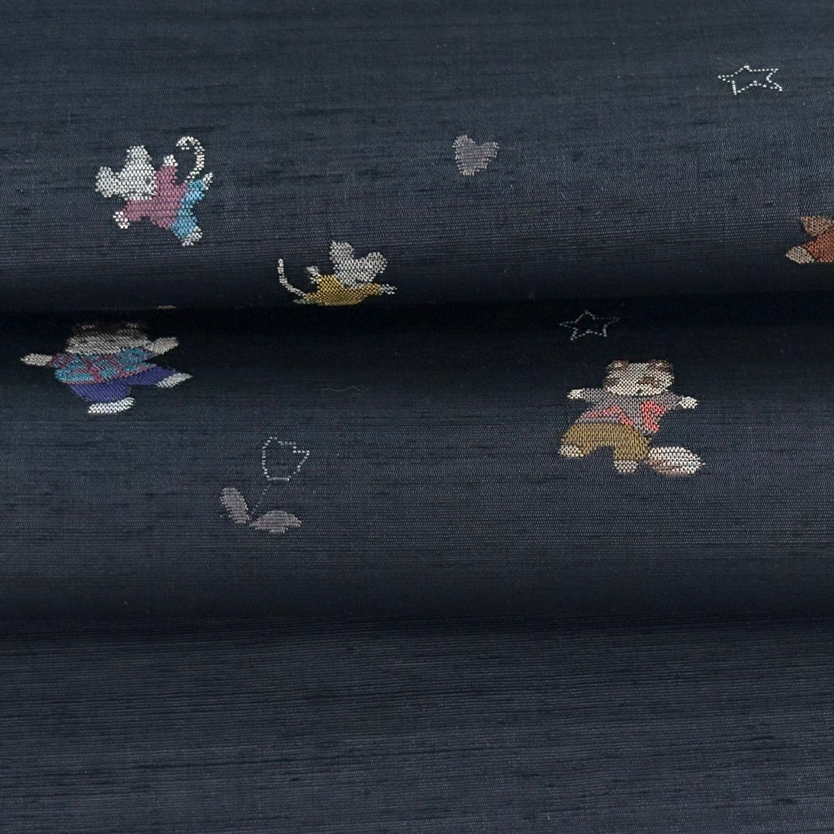 【美品】 名古屋帶 逸品級 動物 花 墨色 純蠶絲
