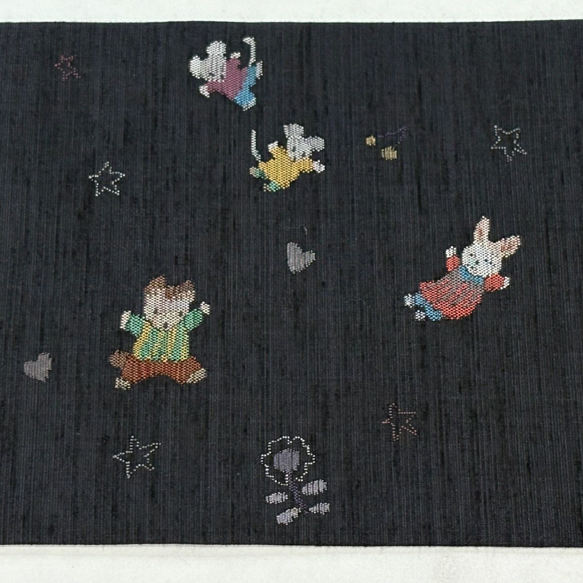 【美品】 名古屋帶 逸品級 動物 花 墨色 純蠶絲
