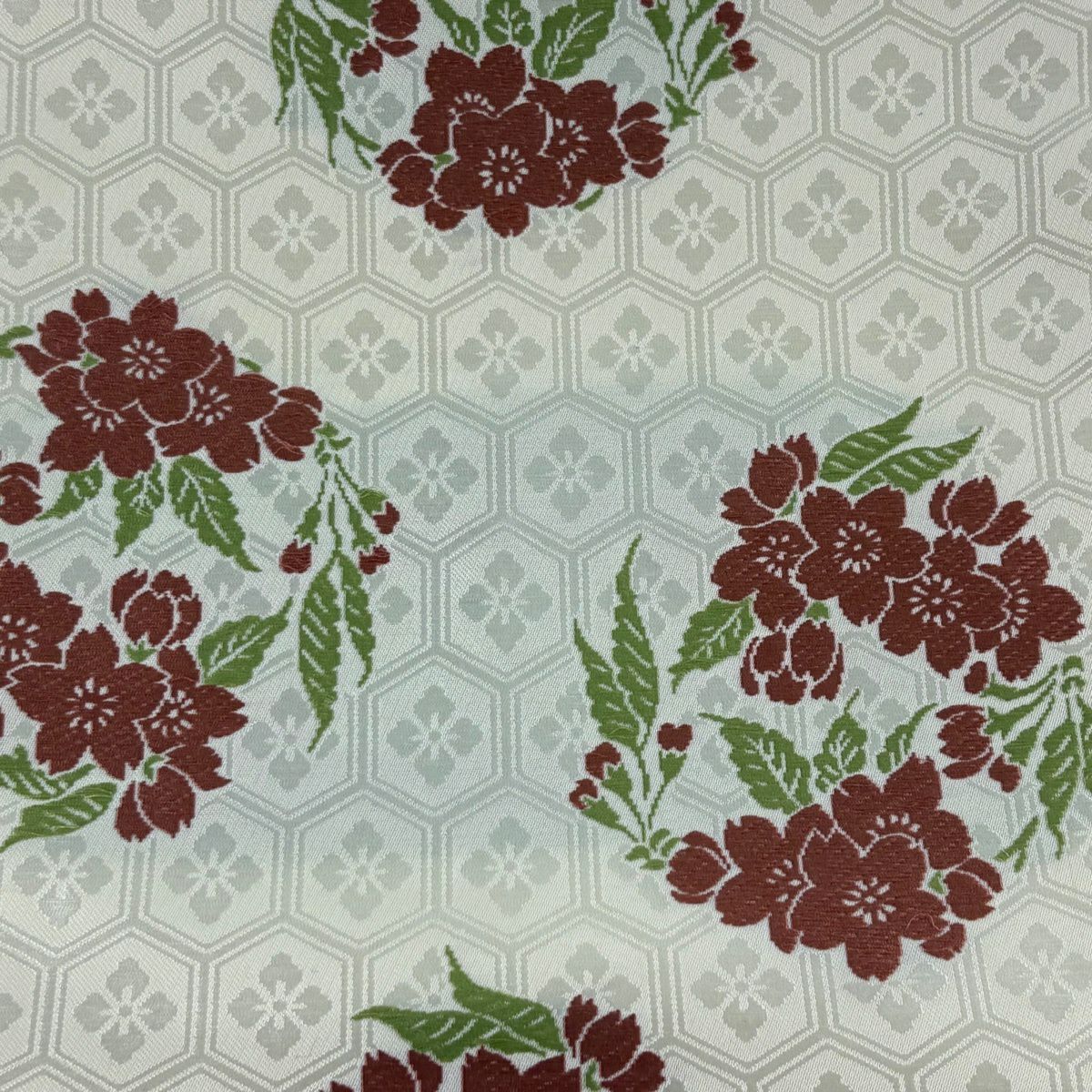 【美品】 開口名古屋帶 逸品級 人間國寶 喜多川平朗 櫻花 龜甲 刺繡 奶油色 純蠶絲