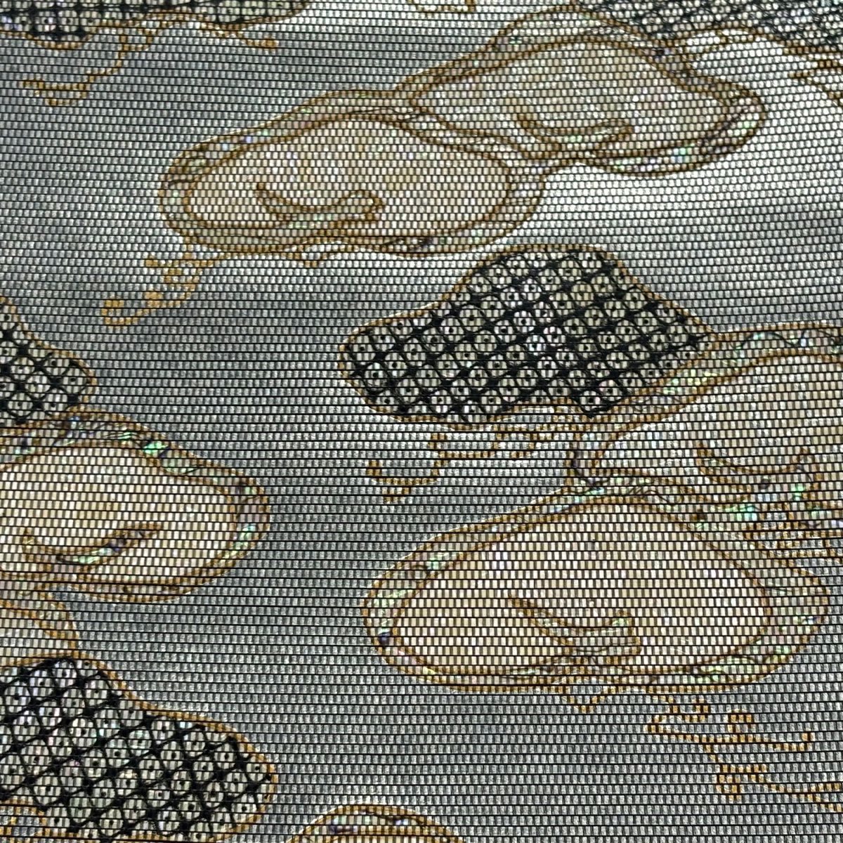 【美品】 袋帶 逸品級 木村幸啓 笠松樹 金金箔 手織 銀色 大鼓圖案 純蠶絲