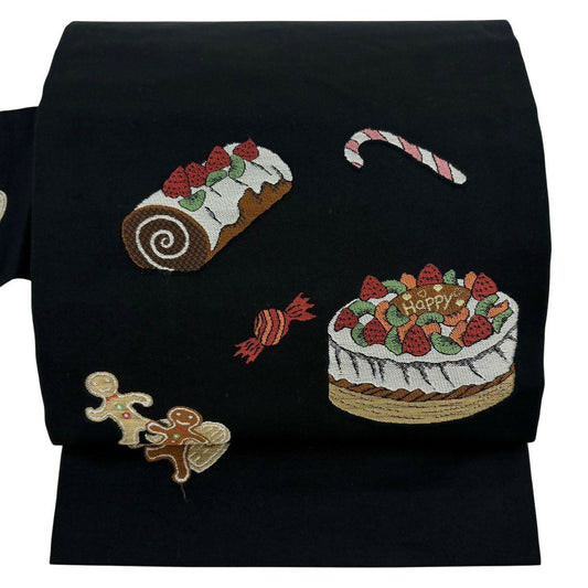 【美品】名古屋帶 逸品級 蛋糕 糖果 黑 純蠶絲