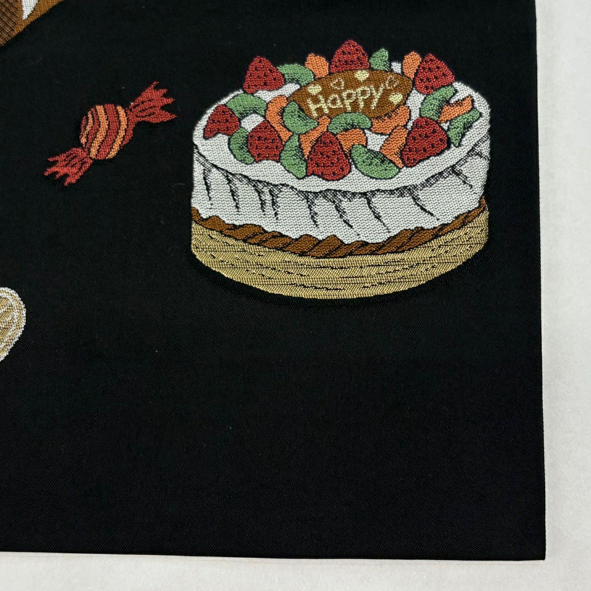 【美品】名古屋帶 逸品級 蛋糕 糖果 黑 純蠶絲