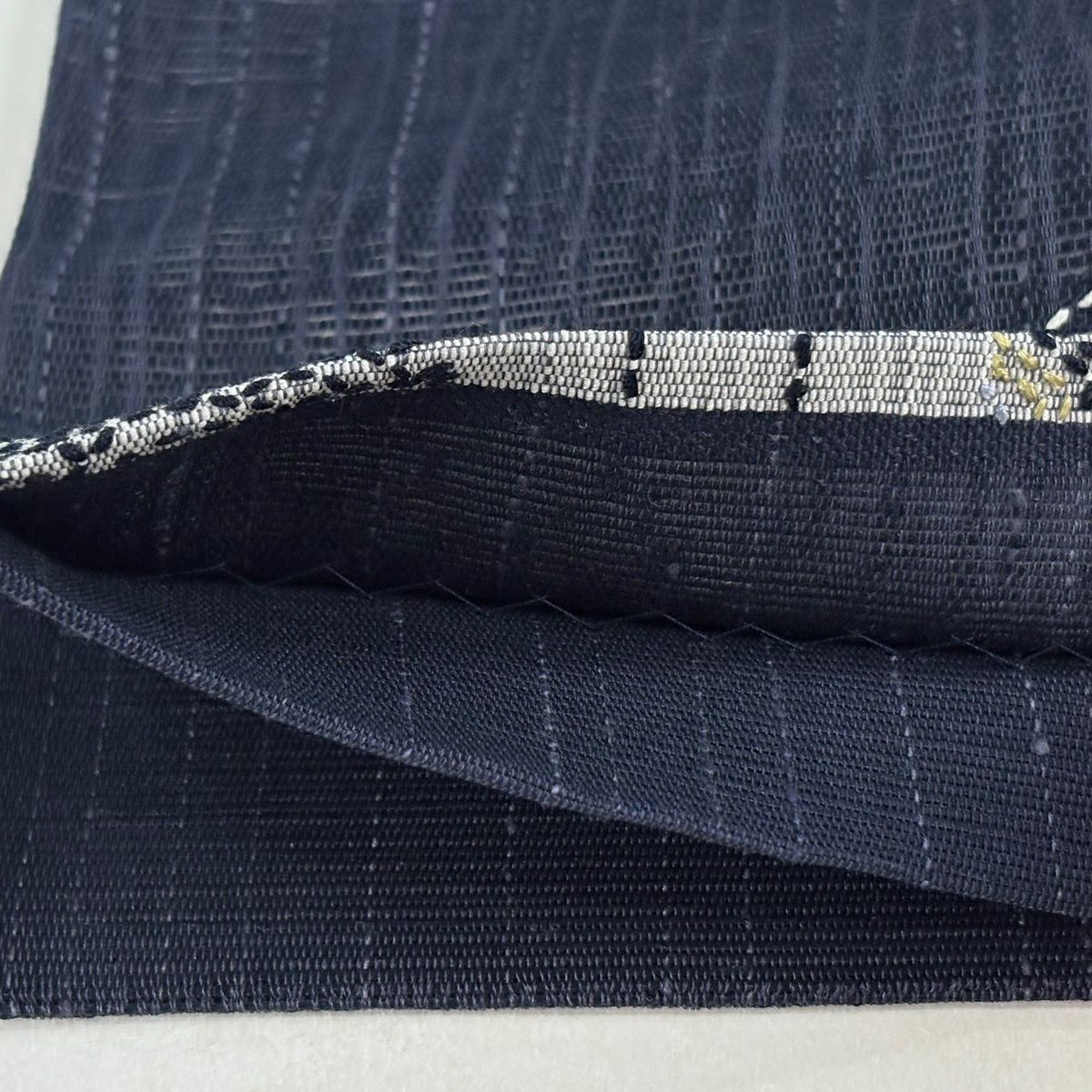 【美品】 袋帶 逸品級 有職紋樣 七寶刺繡 深藍 大鼓圖案 純蠶絲