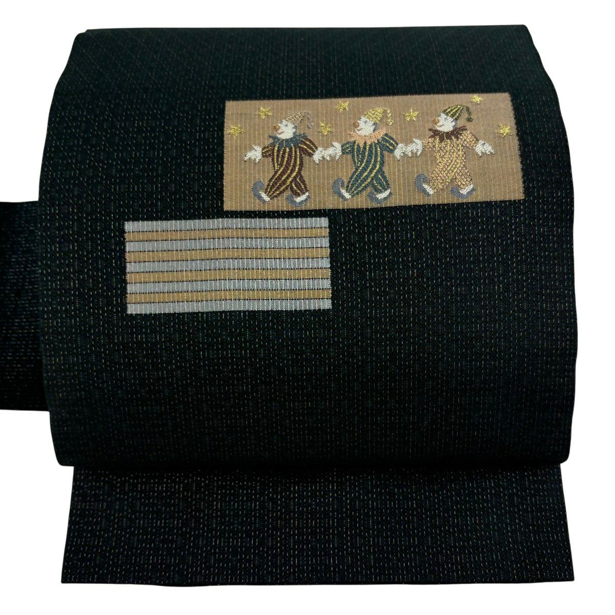 【美品】名古屋帶 逸品級 小丑 金絲 墨色 純蠶絲
