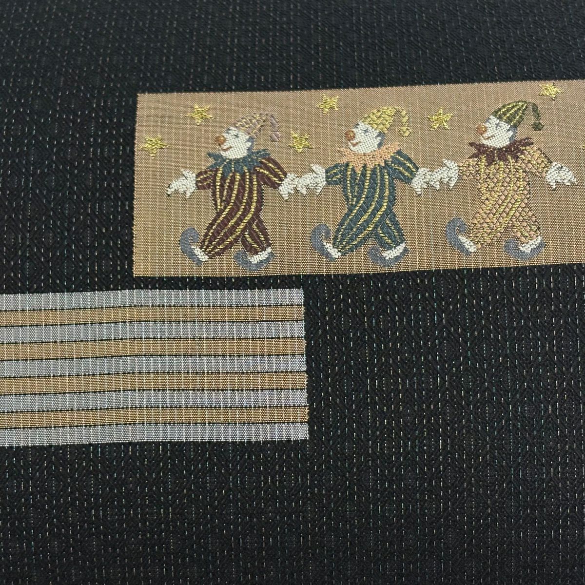 【美品】名古屋帶 逸品級 小丑 金絲 墨色 純蠶絲