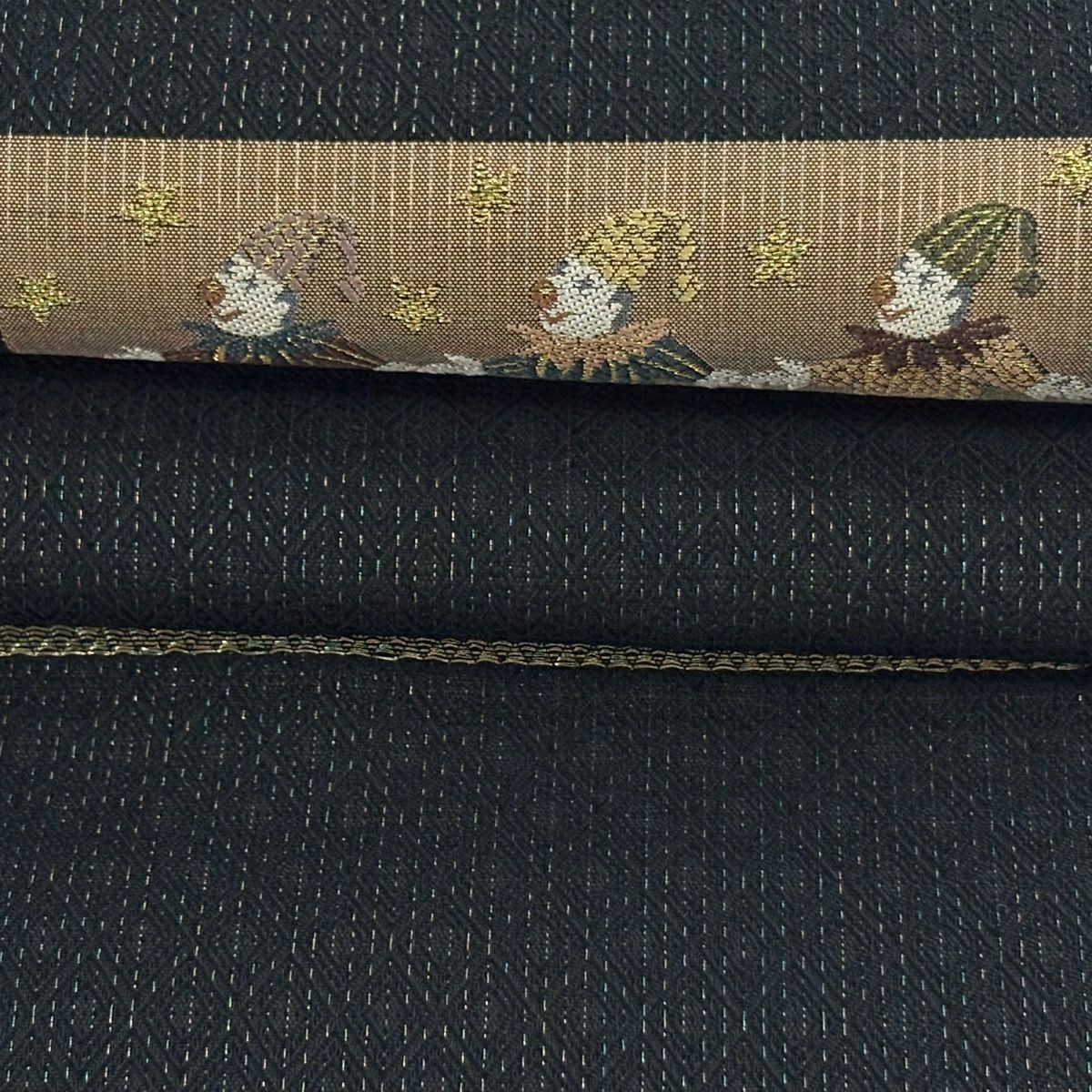 【美品】名古屋帶 逸品級 小丑 金絲 墨色 純蠶絲